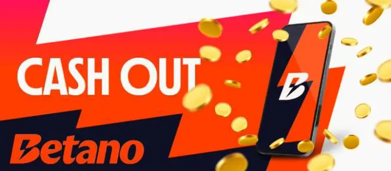 Banner rojo con las palabras «Cash Out» en grande, el isotipo del rayo B en la pantalla de un teléfono y monedas doradas cayendo alrededor.