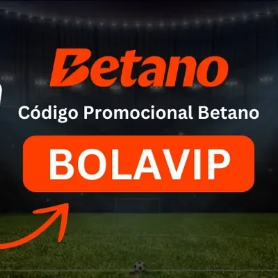 Gráfica con el logo de betano sobre un estadio de fútbol iluminado y un botón naranja con la palabra «BOLAVIP» señalado por una flecha.
